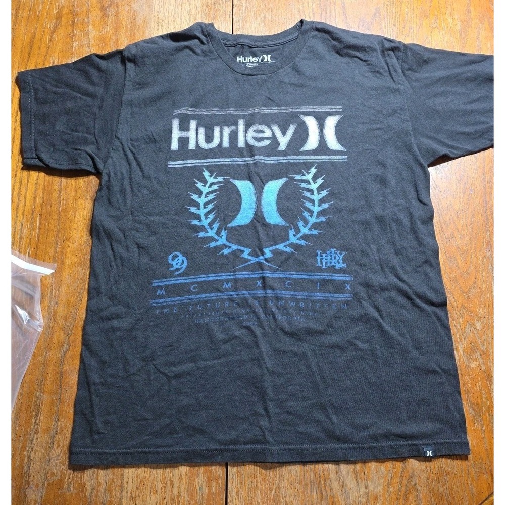 Hurley Classic Fit Crewneck Graphic T Shirt Black Adult Y2K Size Large Cotton